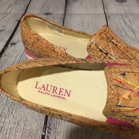 LAUREN Ralph Lauren “JANIS” paint splatter cork slip ons Size 6 - Picture 2 of 9